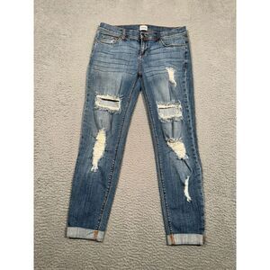 Sneak Peek Womens Jeans Size 5 Ripped Distressed Medium Wash Sexy Boyfriend Crop